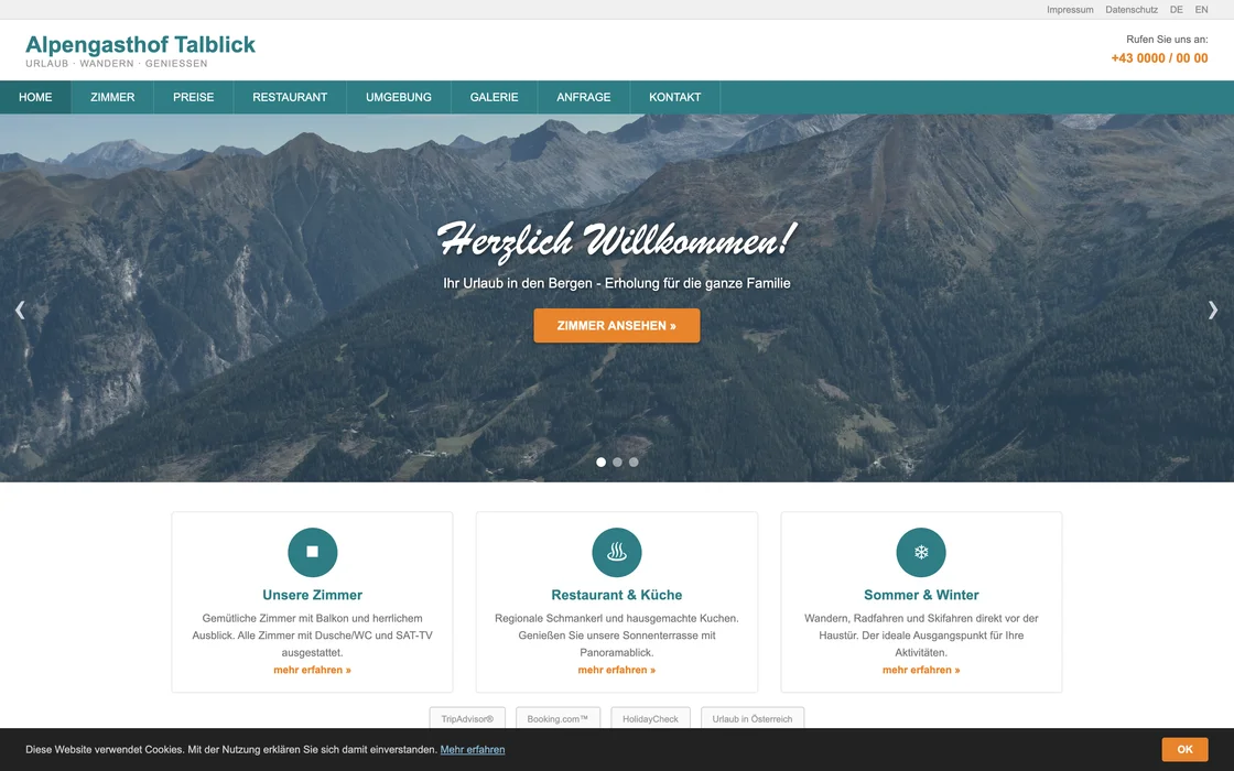 A generic teal template website from 2014 with a stock photo slider