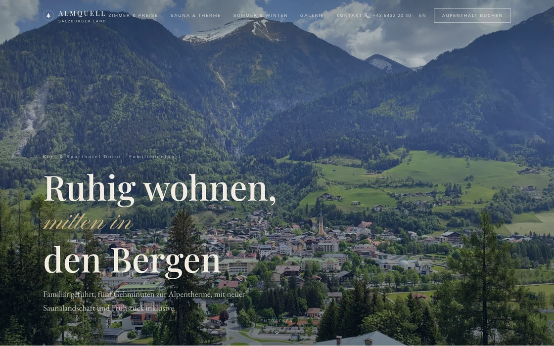 The redesign: a cinematic valley panorama in deep petrol with classical serif type